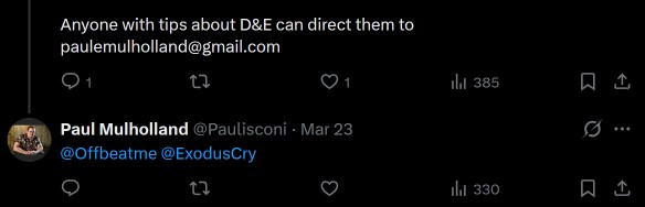 Paul Mulholland soliciting tips from the public online.